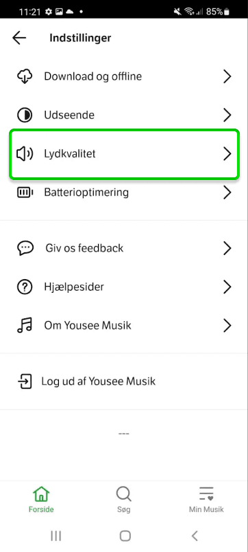 Tryk på Lydkvalitet