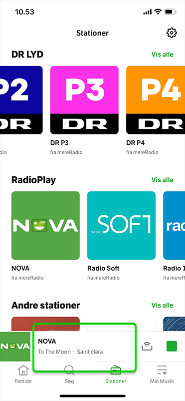 Start en radiostation. Tryk på sangen i afspilleren i bunden af skærmen